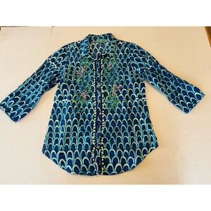 ANTICA SARTORIA GIACOMO CINQUE Embroidered CORAL REEF Pom Pom Trim Shirt Tunic S